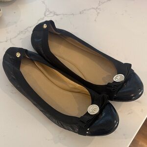 Michael Kors Shiny Black Flats with Logo Accent